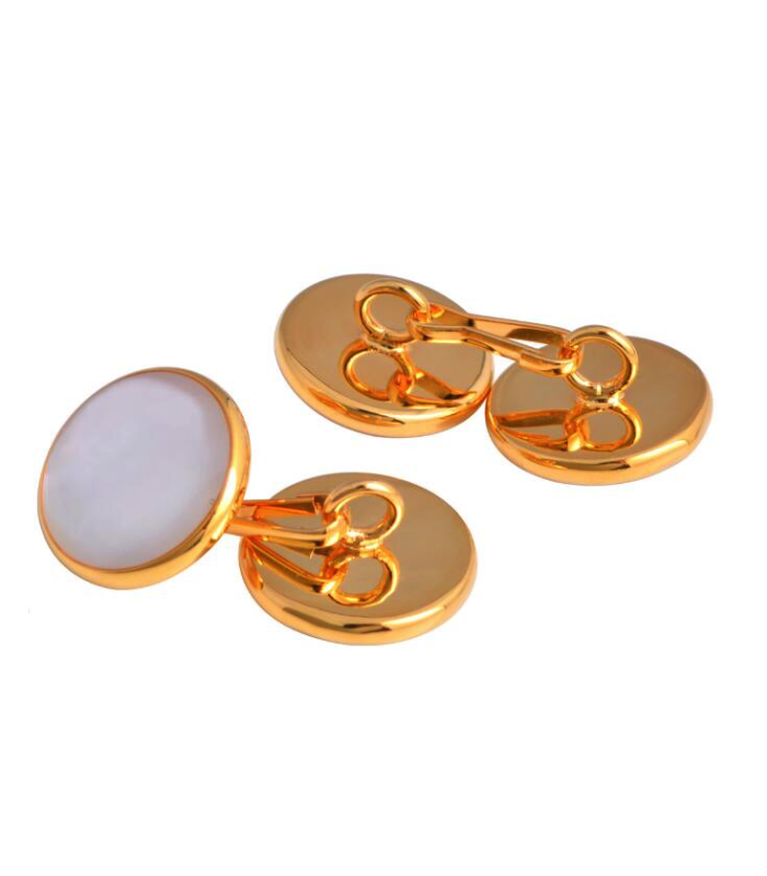 Gemelos para camisa Elegant White Nacar Golden Chain