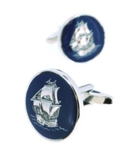 Gemelos para Camisa Galeón Plateado sobre Fondo Azul