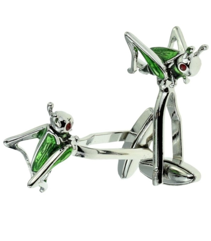 Gemelos para camisa Grillo Verde y Plateado