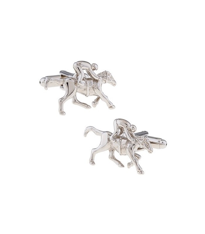 Gemelos para Camisa Jinete y Caballo de Carreras Plateado
