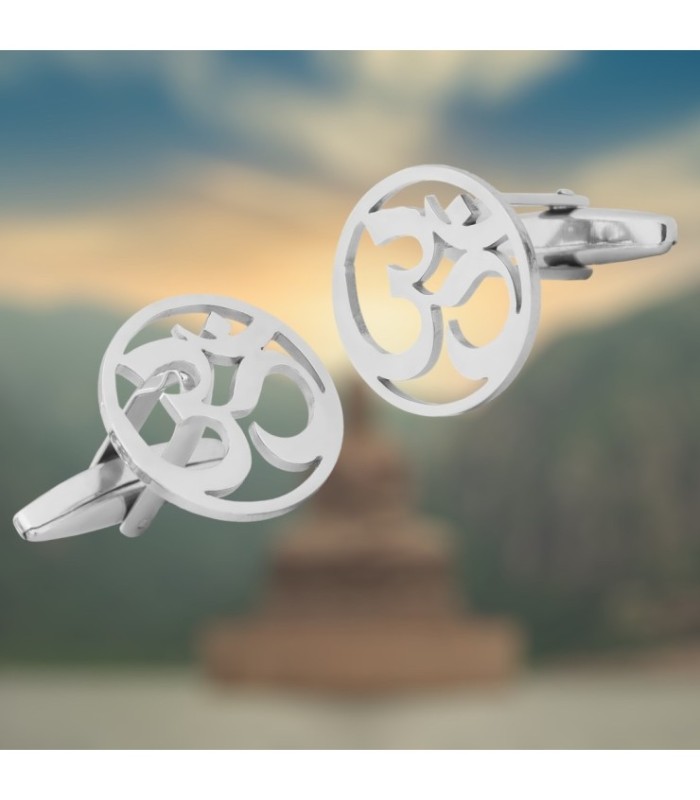 Gemelos para Camisa Mantra Om Budista Inox 18 mm