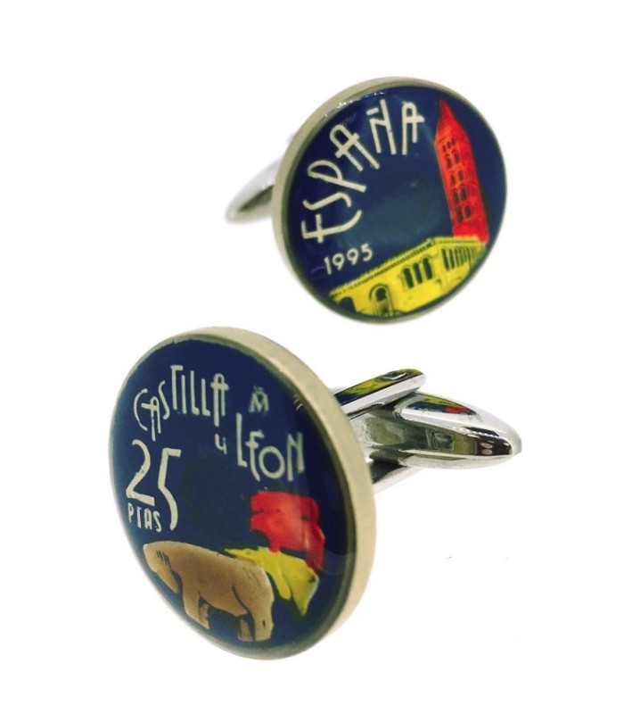 Gemelos Camisa Moneda de 25 Pesetas Homenaje a Castilla Leon