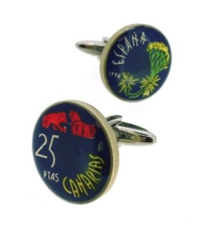 Gemelos Camisa Moneda de 25 Pesetas Homenaje a las Islas Canarias