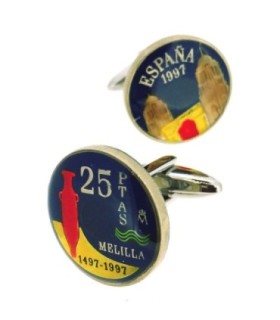 Gemelos Camisa Moneda de 25 Pesetas Homenaje a Melilla