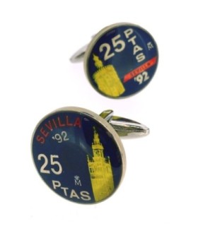 Gemelos Camisa Moneda de 25 Pesetas Homenaje a Sevilla