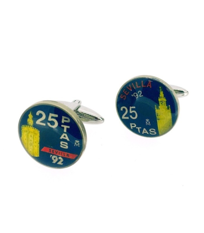Gemelos Camisa Moneda de 25 Pesetas Homenaje a Sevilla