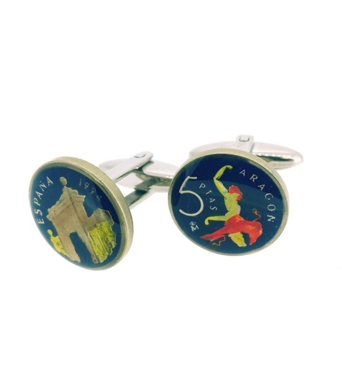Gemelos Camisa Moneda de 5 Pesetas Homenaje a Aragon