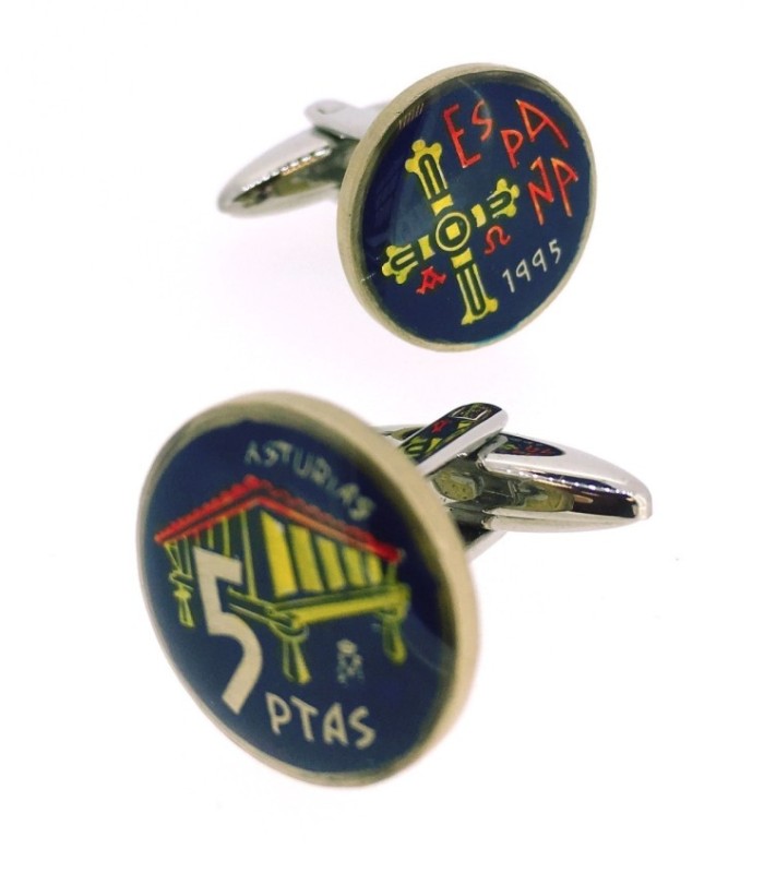 Gemelos Camisa Moneda de 5 Pesetas Homenaje a Asturias