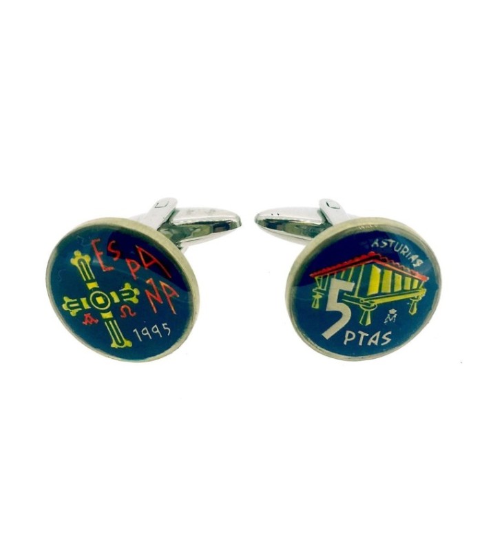 Gemelos Camisa Moneda de 5 Pesetas Homenaje a Asturias