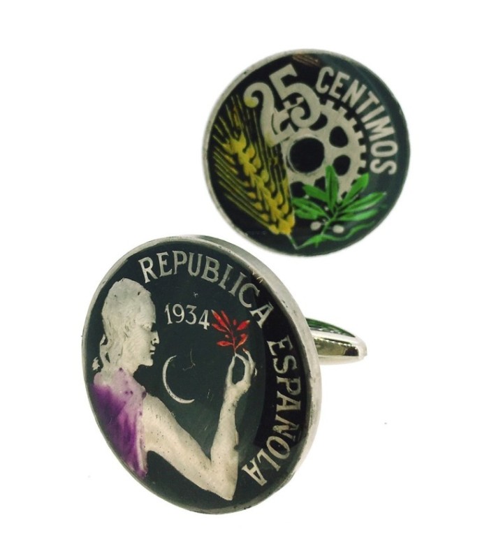 Gemelos Camisa Moneda Original 25 ctmos II Republica Española 1934