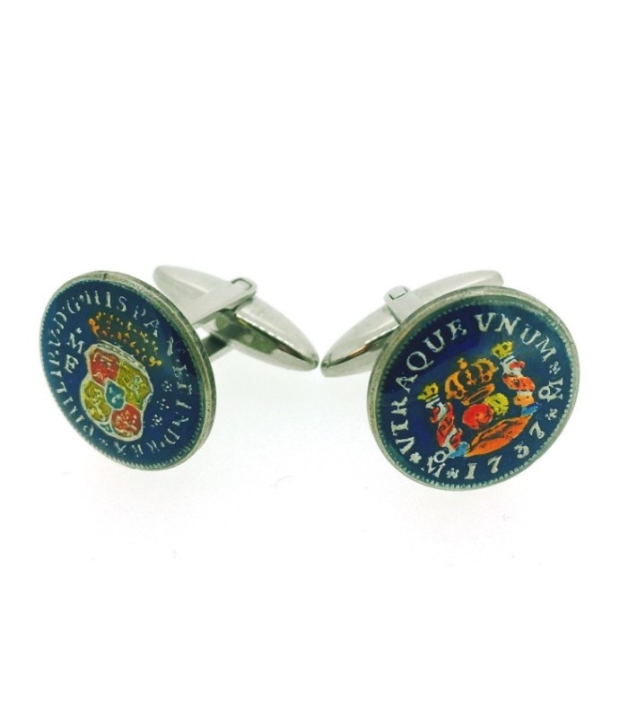 Gemelos Camisa Moneda Replica 1/2 Real de Felipe V 1737