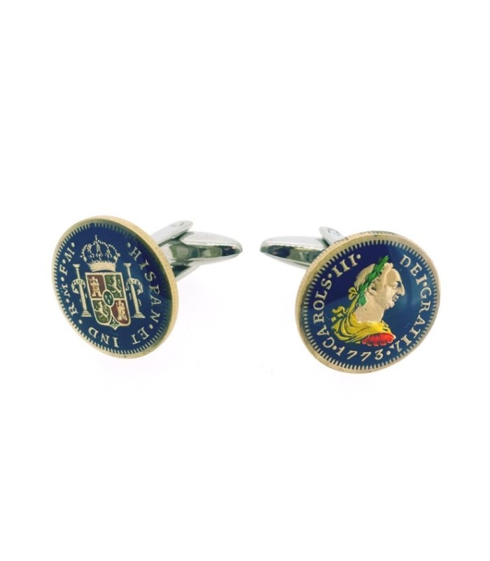 Gemelos Camisa Moneda Replica de 1 Real Español de 1783 Carlos III