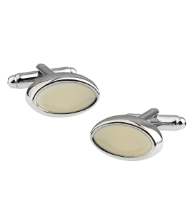 Gemelos para Camisa Oval Plateado y Blanco