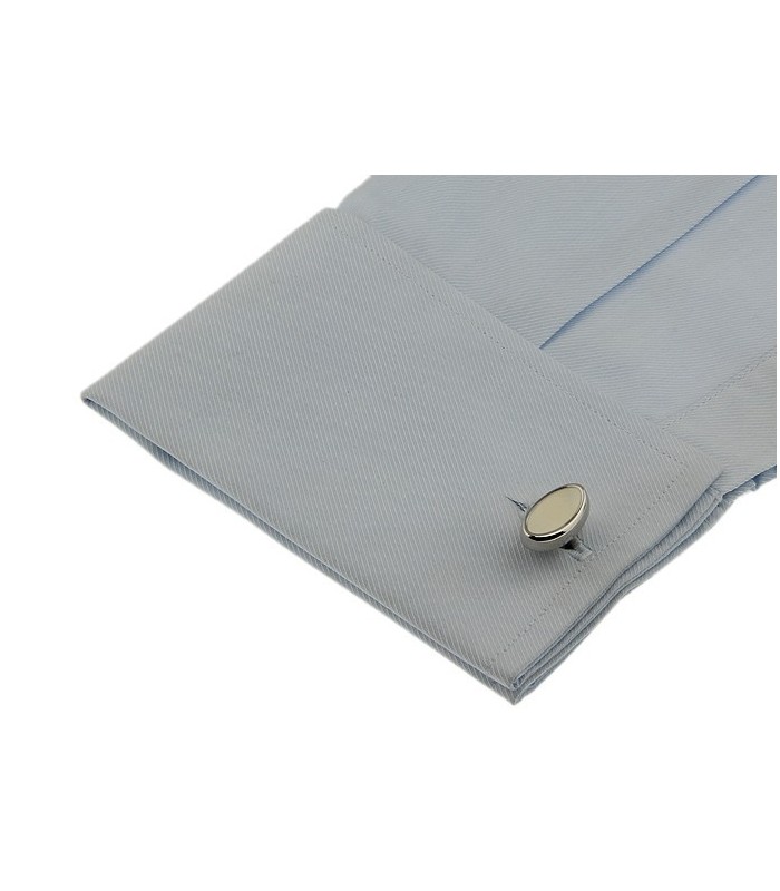 Gemelos para Camisa Oval Plateado y Blanco