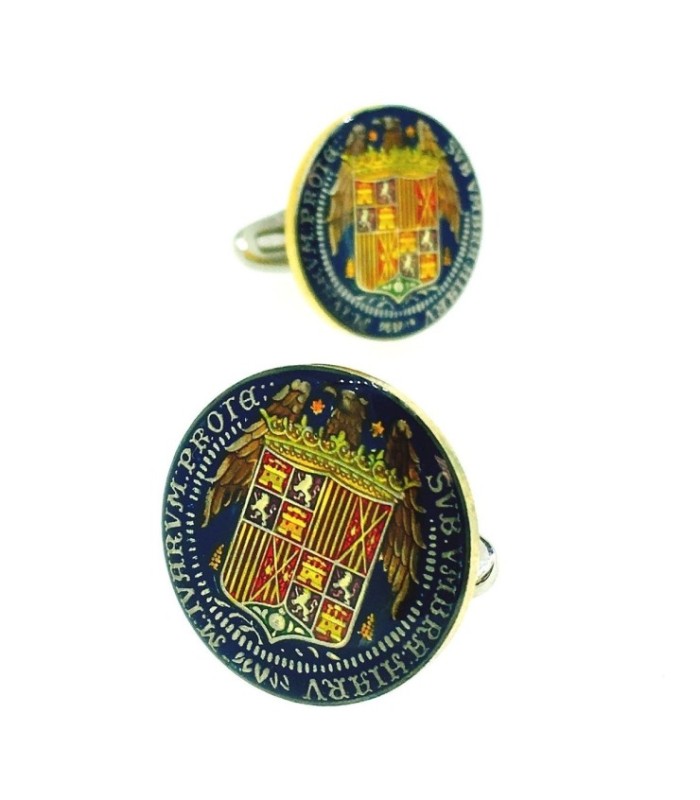 Gemelos Plata de Ley 925 Replica Moneda de los Reyes Católicos