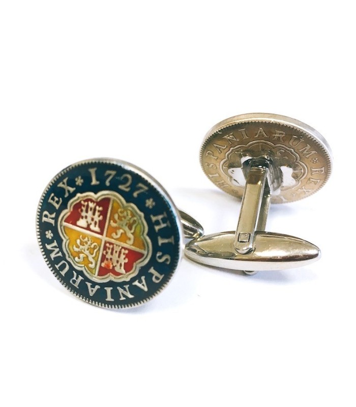 Gemelos Replica Moneda 1 Real Español Felipe V 1727 Escudo Anverso