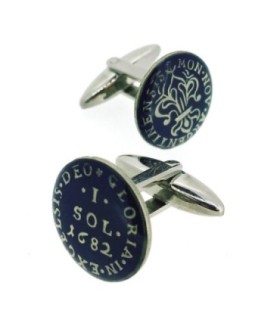 Gemelos Replica Moneda 1 Sol Francia Louis XIV Año 1682 Azul Marino