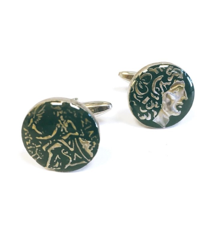 Gemelos Replica Moneda Alejandro Magno Dragma Antigua Grecia Color Negro