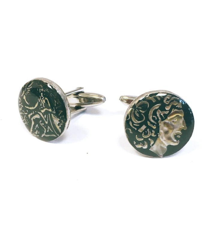 Gemelos Replica Moneda Alejandro Magno Dragma Antigua Grecia Color Negro