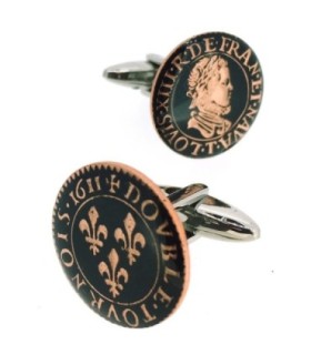 Gemelos Replica Moneda Double tournois Francia Louis XIII Año 1611 Color Negro