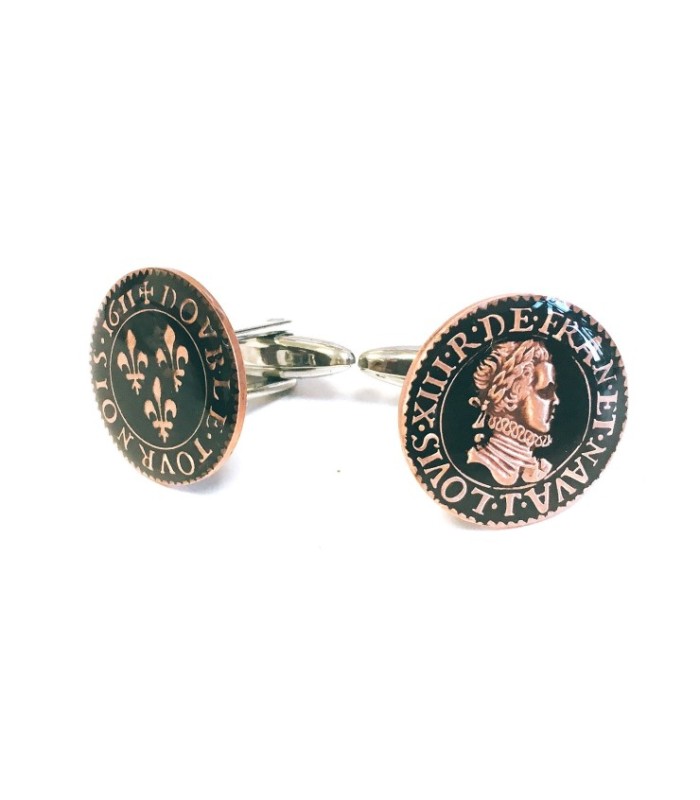 Gemelos Replica Moneda Double tournois Francia Louis XIII Año 1611 Color Negro