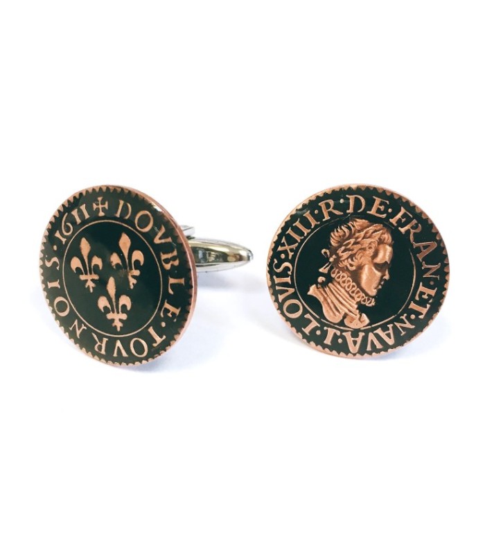 Gemelos Replica Moneda Double tournois Francia Louis XIII Año 1611 Color Negro