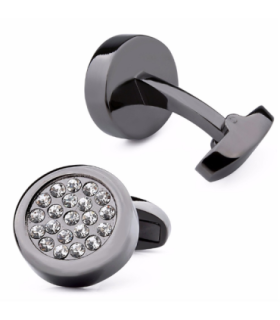 Gemelos para camisa Rounded Black Steel and White Crystal Cuff