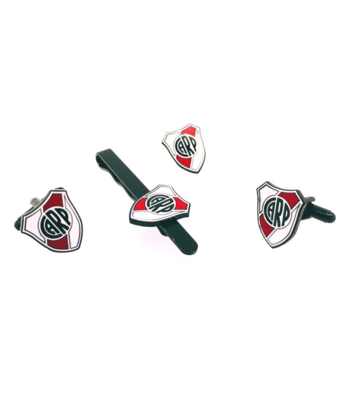 Pack completo de Pisacorbatas Gemelos y pin del Club Atletico River Plate 17 mm