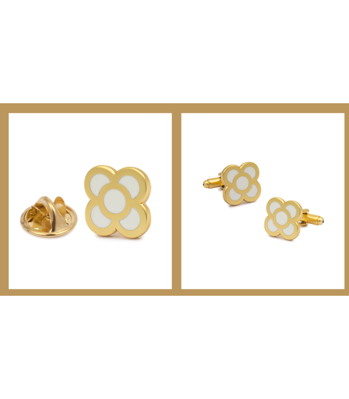 Pack Gemelos y Pin Flor de Barcelona Golden 15mm