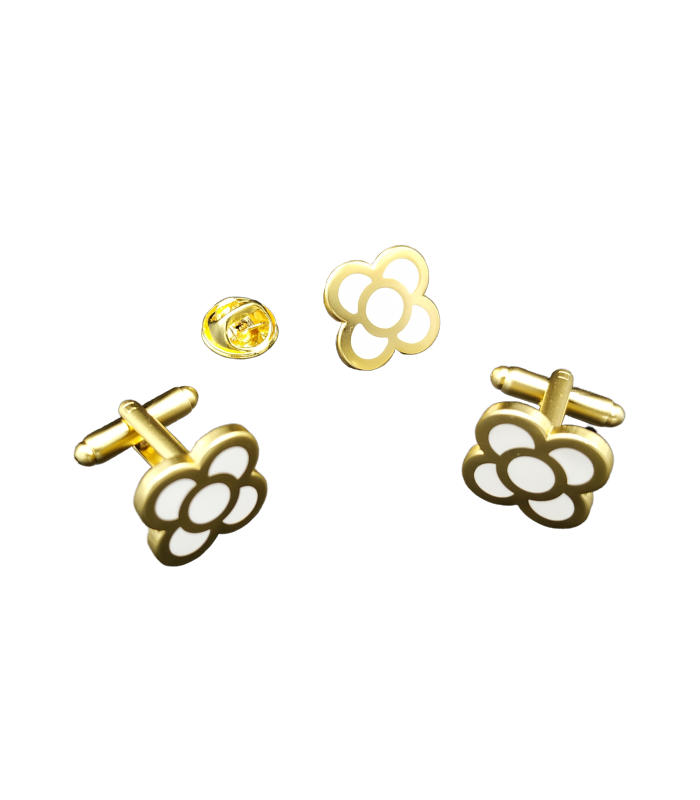 Pack Gemelos y Pin Flor de Barcelona Golden 15mm