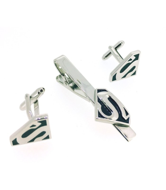 Pack Pasador de Corbata Gemelos para Camisa Superman Negro