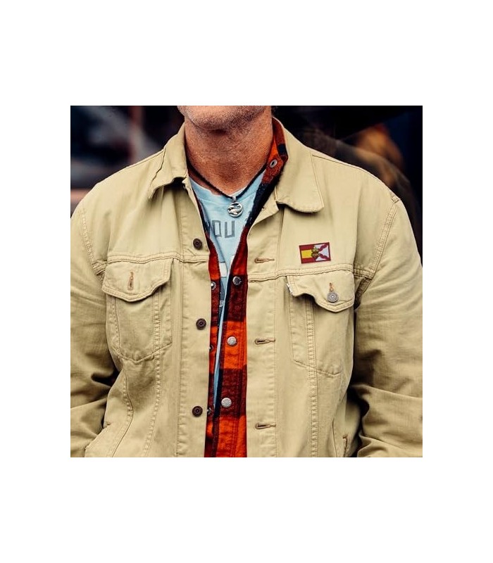 Parche Bordado Termoadhesivo Bandera de España y Cruz de Borgoña con el Sagrado Corazón - 7 x 4,5 cm