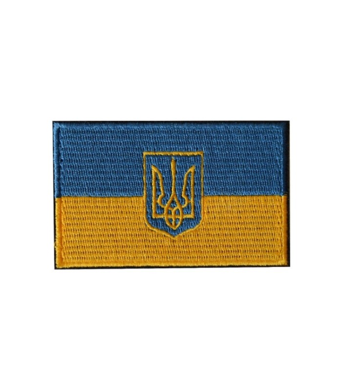 Parche Hook and loop bandera de ucrania con emblema del tridente Tryzub 5x8cm- Gemelolandia