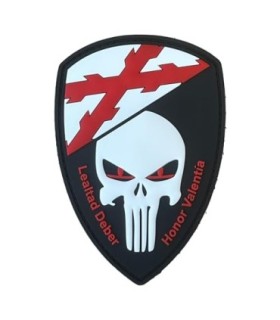 Parche punisher Cruz de Borgoña Goma PVC Hook and loop 9,5 x 6.5 cm Honor, Valentia Lealtad y Deber