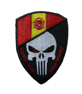 Parche punisher Emblema Bandera de España Loyalty duty Honor Bravery Hook and loop 9,5 x6,5 cm