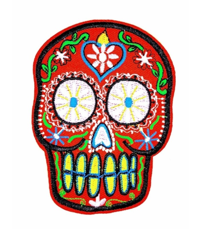 Parche Termoadhesivo Calavera Katrina red big 10x7,5 cm
