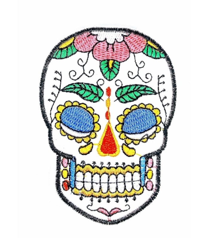 Parche Termoadhesivo Calavera Katrina white big mod2 9x6 cm