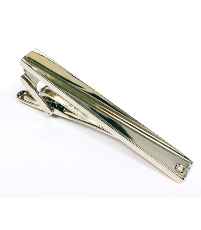 Pasador de Corbata Silver Tie Clip with Diagonal Line and Crystal