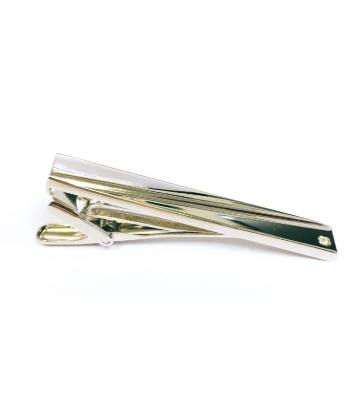 Pasador de Corbata Silver Tie Clip with Diagonal Line and Crystal