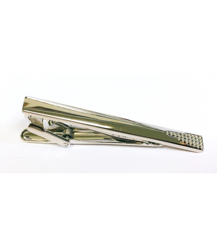 Pasador de Corbata Silver Tie Clip with Diagonal Stripe and Squares