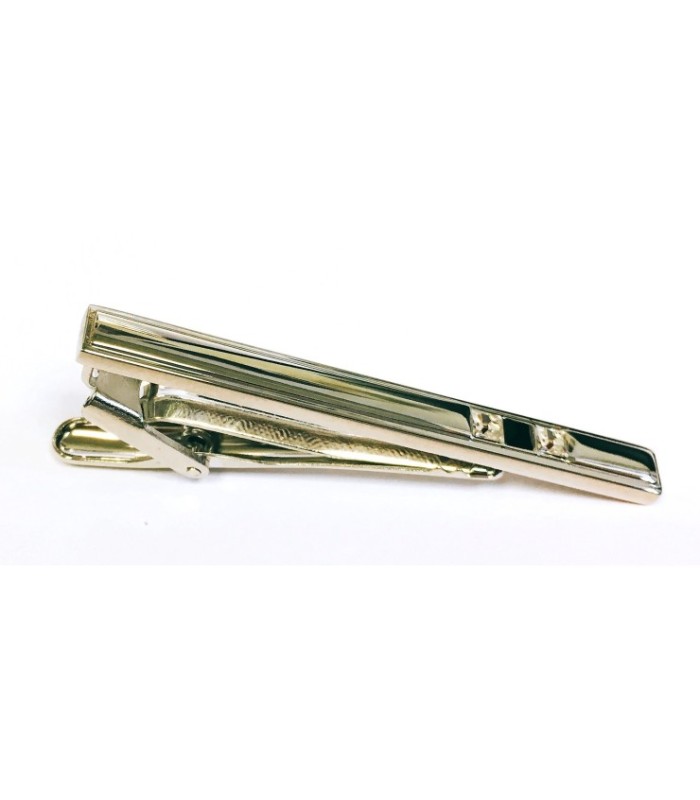 Pasador de Corbata Silver Tie Clip with Twin Crystals and Black Insert