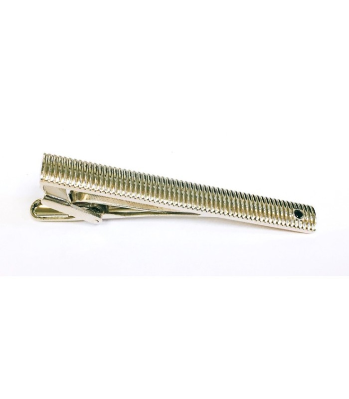 Pasador de Corbata Silver Tie Clip with Vertical Lines and Black Insert