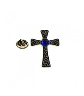Pin de Solapa Cruz Celta Gema Azul 35x25mm