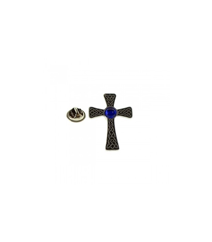 Pin de Solapa Cruz Celta Gema Azul 35x25mm