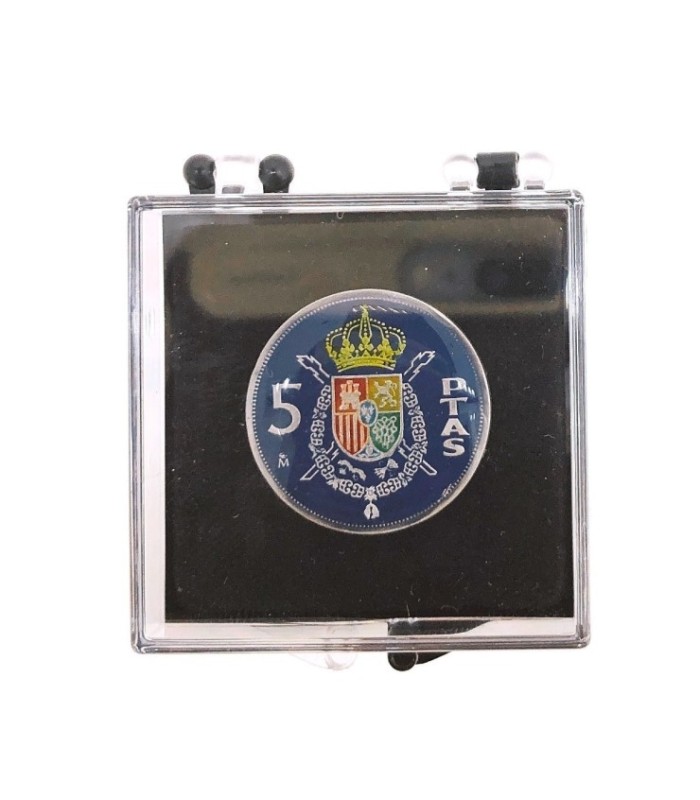 Pin de Solapa Moneda Original Pintada a Mano 1 Peseta Mundial 82 Azul