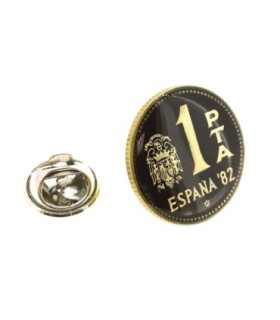 Pin de Solapa Moneda Original Pintada a Mano 1 Peseta Mundial 82 Negra