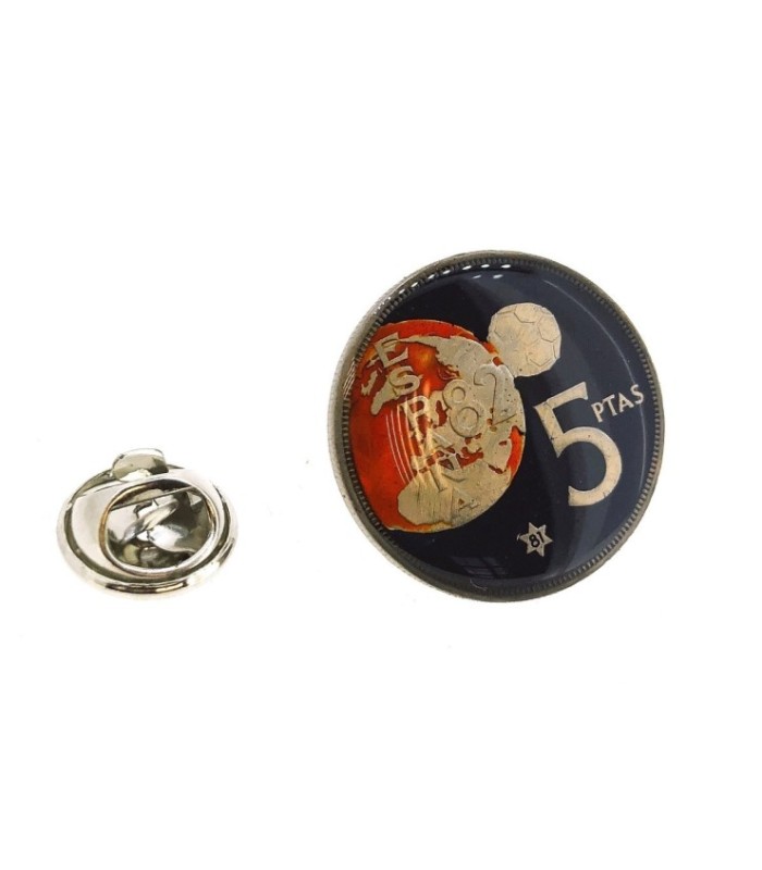 Pin de Solapa Moneda Original Pintada a Mano 5 Pesetas Mundial 82