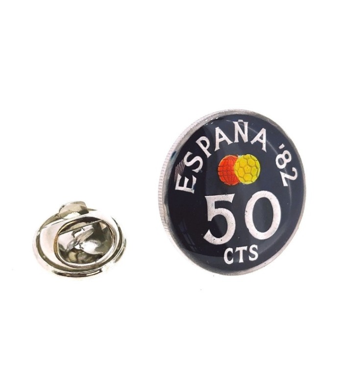 Pin de Solapa Moneda Original Pintada a Mano 50 Céntimos Mundial 82 Negra