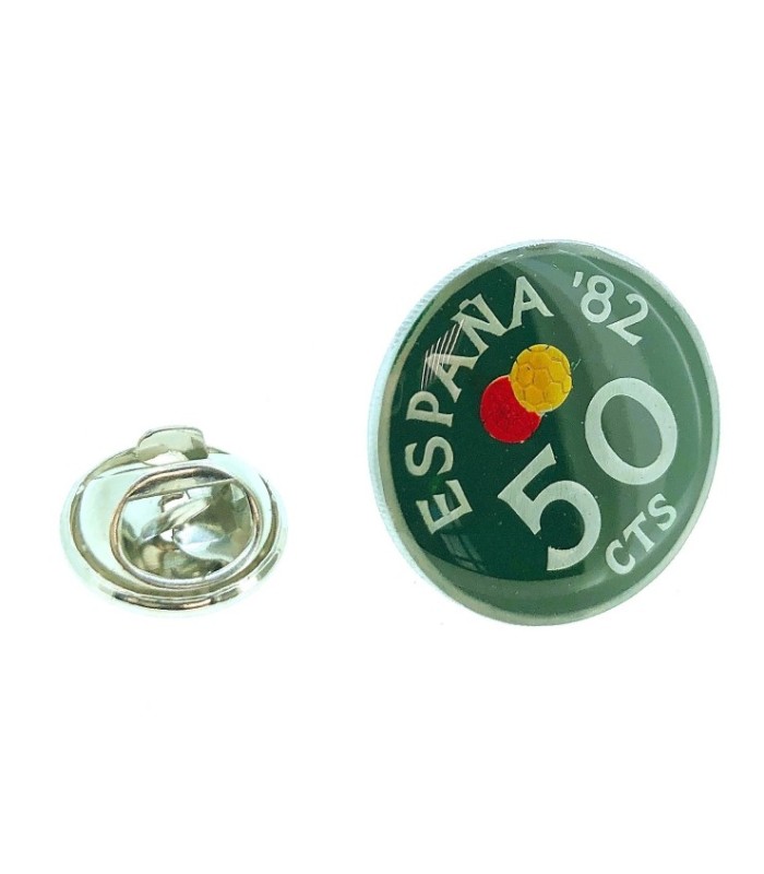 Pin de Solapa Moneda Original Pintada a Mano 50 Céntimos Mundial 82 Verde