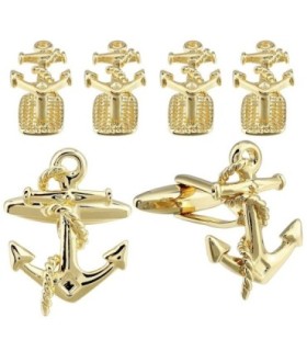 Stud Set Botones de Esmoquin y Gemelos Ancla Dorada